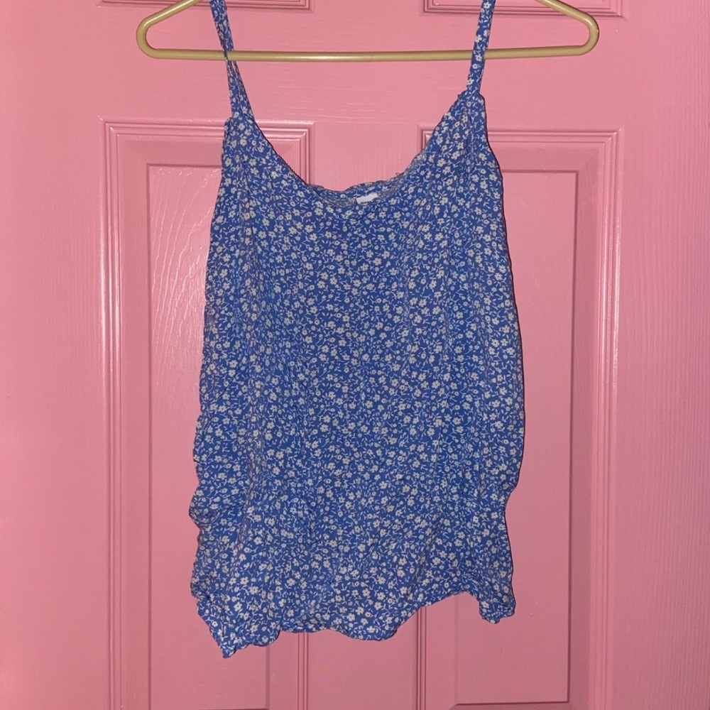 Blue and white spaghetti strap tank top